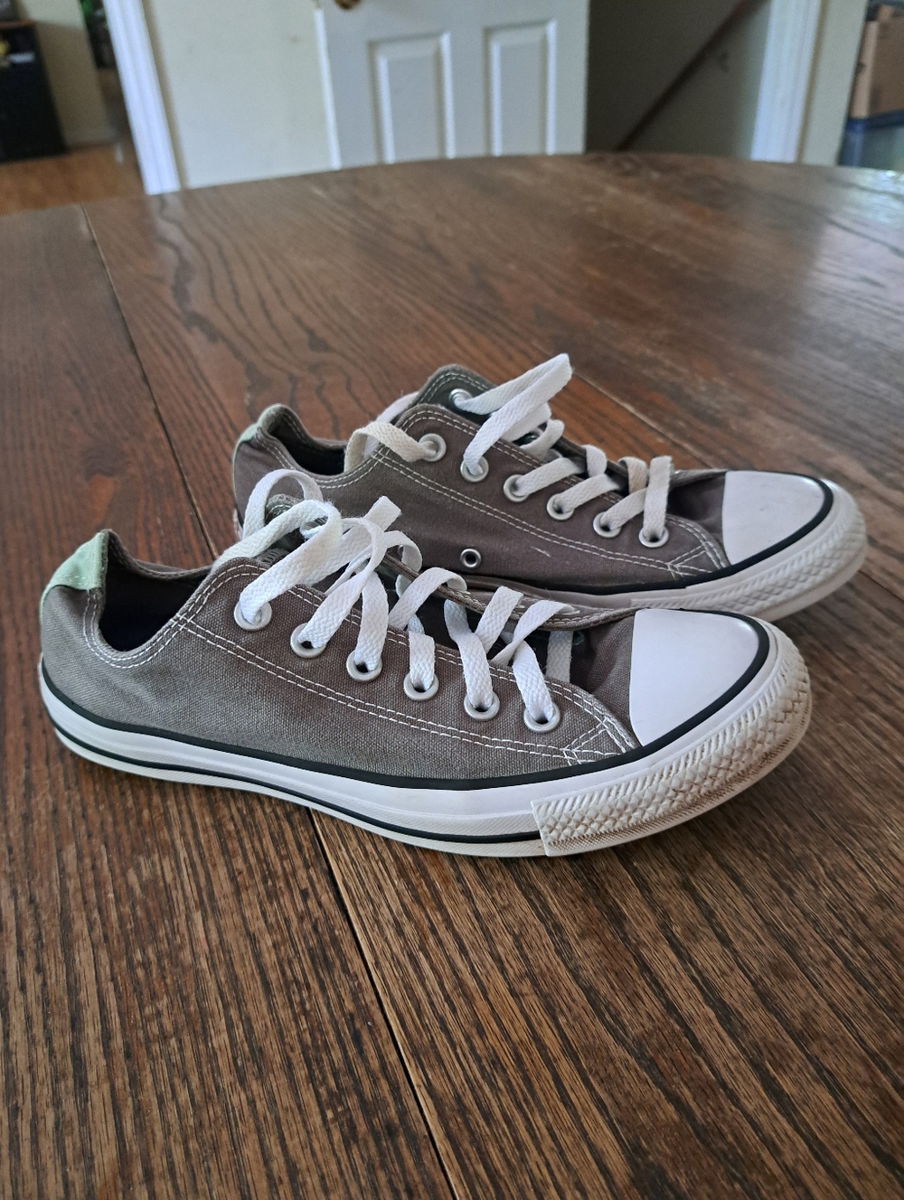 Womens 8 Mens 6 Converse Grey And Green Canvas Sneakers Casual Shoes